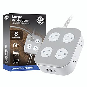 8-Outlet GE Surge Protector Power Strip w/ 6' Braided Cord & USB Ports $11.86 + Free Shipping w/ Prime or on $35+