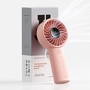 JISULIFE 3600mAh Handheld Portable Fan w/ LED Battery Display & 5-Speed (Pink or White) $9.99 + Free Shipping w/ Prime or on $35+