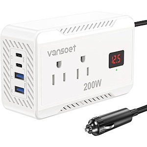 vansoet 200W Car Power Inverter DC 12V to 110V AC Converter w/ 2x AC Outlets, 2x USB-C & 2x USB-A Charging Ports $15.17 + FS w/ Prime