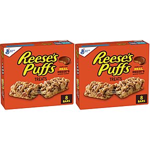 Reese's Puffs Breakfast Cereal Treat Bars, Peanut Butter & Cocoa, 8 ct (Pack of 2)~$5.93 With S&S @ Amazon