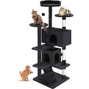 $39 Free Ship Walmart by BestPet 54 in Dark Gray Cat Tree Tower with Scratch Posts Condo and Toys for Active Cats