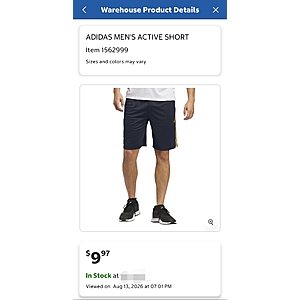 Adidas Men's Active Short $9.97 in Costco stores. YMMV