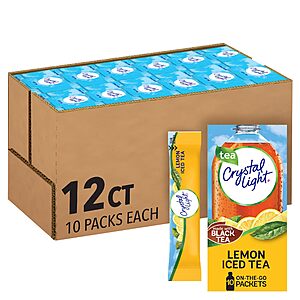 $16.75 S&S Q or less Crystal Light Lemon Iced Tea  Drink Mix, 120 ct Pack, 12 Boxes of 10 On-the-Go-Packets  ($1.40 per box)