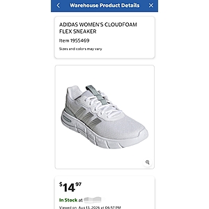 Adidas Men's/Women Cloudfoam Flex Sneakers $14.97 in Costco stores. YMMV