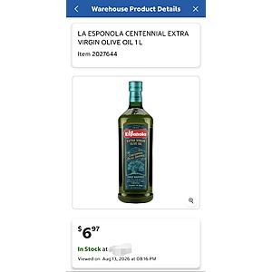 La Espanola Centennial Extra Virgin Olive Oil 1 Liter $6.97 in Costco stores. YMMV