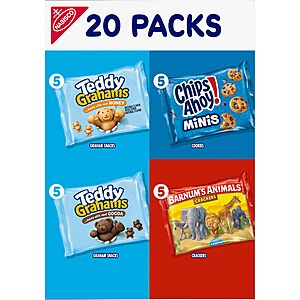 Nabisco Fun Shapes Snacks Variety Pack, 3 Flavors, 20 Snack Packs BARNUM'S Animal Crackers, TEDDY GRAHAMS, CHIPS AHOY! Minis Cookies~$7.10 After Coupon & S&S @ Amazon
