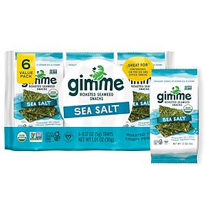 [SnS] $3.60* | 6-Pk Gimme Organic Roasted Seaweed Snacks (Sea Salt) at Amazon