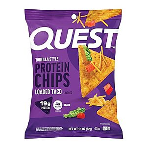 [SnS, AC] $32.37 | 2 × 12-Pack 1.1-Oz Quest Tortilla Style Protein Chips (Loaded Taco) ($16.18 each) at Amazon