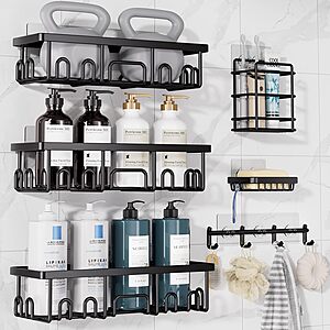 6-Pack Shower Caddy with Hooks, Bathroom Organizers & Storage, Black $19.99