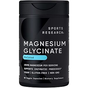 [SnS, AC] $9.69* | 90-Count Sports Research Magnesium Glycinate, 160mg at Amazon