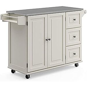 $98** | Homestyles Stainless Steel Top Kitchen Cart Rolling Mobile Island (Off White) at Amazon