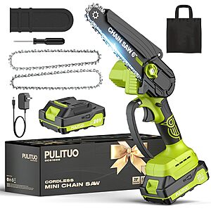 PULITUO 6" 20V Cordless Mini Chainsaw w/ 2 Batteries, 2 Chains & Carry Case $19.99 + Free Shipping w/ Prime or on $35+