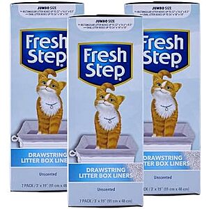 [NEW, SnS] $5.58 | 3-Pack 7-Count Fresh Step Drawstring Large Litter Box Liners (Unscented, Jumbo) at Amazon