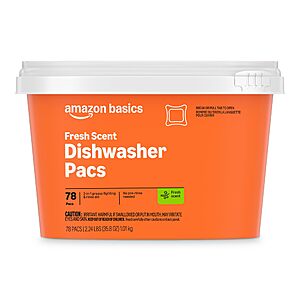 $8.34 or less Amazon Basics Dishwasher Detergent Pacs, Fresh Scent, 78 Count