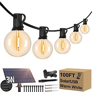 100' G40 Solar Waterproof Outdoor String Lights (36+1 LED Shatterproof Bulbs) $20.20 + Free Shipping