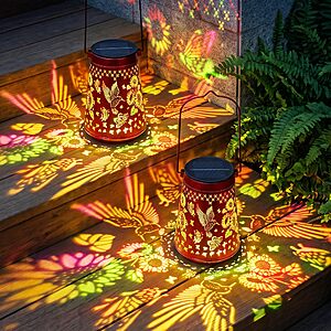 (2 Pack) BUCASA Hummingbird Solar Lanterns Outdoor Solar Lights $16.09