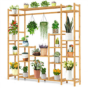Costway 9-Tier Bamboo Plant Stand w/ Hanging Rack $75 + Free Shipping