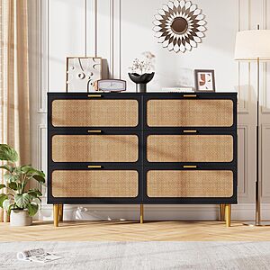 GarveeHome 6-Drawer Rattan Dresser w/ Metal Legs (Black) $116.99 + Free Shipping