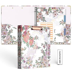 EYROZILL 1" 3-Ring Binder w/ Pockets, Dividers & Clipboard (Pear Blossom) $6.99 + Free Shipping w/ Prime or on $35+