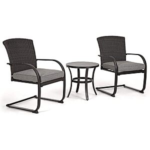 Grand patio 3-Piece Bistro Set, Outdoor Wicker Table Set, Rocking Wicker Chairs with Removable Cushions and Small Coffee Table $89.99
