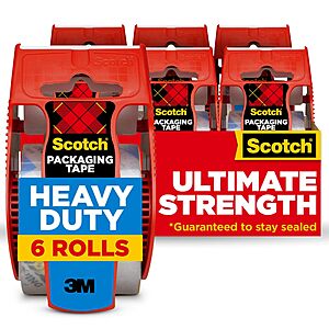 6-Pack Scotch Heavy Duty Shipping Packing Tape w/ Dispensers (1.88" x 22.2 yd., Clear) $8.88 + Free Shipping w/ Prime or on $35+