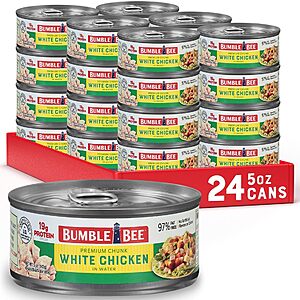 Bumble Bee White Chicken Breast with Rib Meat in Water, 5 oz (Pack of 24) Premium Canned Chicken, 19g Protein per Can, Gluten Free~$34.10 With S&S @ Amazon