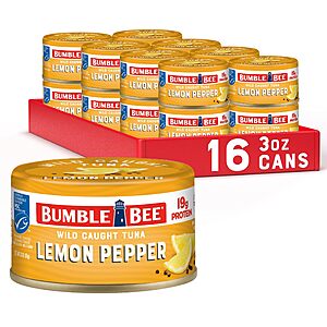 Bumble Bee Snackers Lemon Pepper Chunk Light Tuna, 3 oz (Pack of 16)~$15.20 With S&S @ Amazon