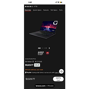 Certified Refurb - Lenovo Legion 5 Gen 10, AMD Ryzen 7 260, RTX 5060, 32GB DDR5, 1TB SSD, 15.1" WQXGA OLED $1283.3