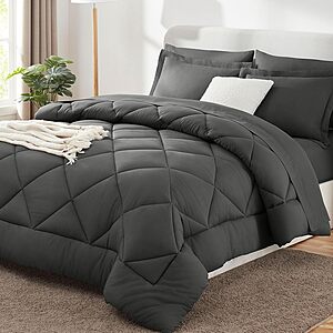 Queen Comforter Set with Sheets Dark Grey - 7 Pieces Bed in a Bag $29.98