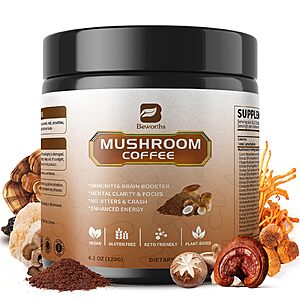 Mushroom Coffee - 10 Adaptogenic Mushroom Instant Coffee Powder, Low Roast $7.99