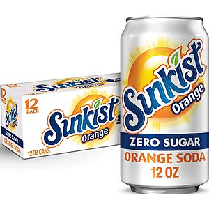 12-Pack 12-Oz Sunkist Zero Sugar Orange Soda: 3 for $14.74 w/ S&S + Free Shipping w/ Prime or $35+
