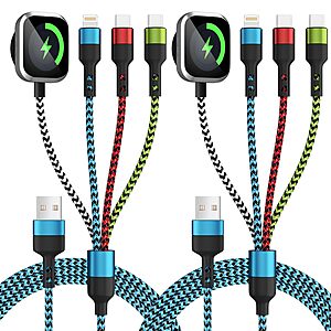 [Prime] 2-Count 5' Jogrytece 4-in-1 Travel Charging Cables w/ Apple Watch Charger (Lightning & USB-C) $7.97 ($3.99 each) + Free Shipping