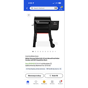 Weber Smoque Pellet Grill, 22 Inch Wood Fired Pellet Smoker with Wifi Cap by ability, Black $499