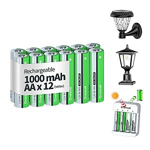 Granicell 12-Pack NiMH Rechargeable AA Batteries for Solar Lights $11.19