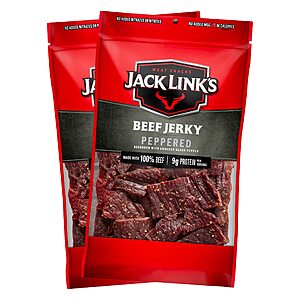 Jack Link's Beef Jerky - Peppered - Made with 100% Real Beef - Ready to Eat Real Meat Protein Snacks - 9g Protein per Serving - 9 oz Bags (2 Pack)~$18.92 With S&S @ Amazon