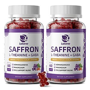 Saffron Gummies 88.5mg with L-Theanine 200mg, GABA for Mood, Focus & Vision $14.48
