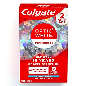 3oz/2pk Colgate Optic White Pro Series Express White Teeth Whitening Toothpaste with 5% Hydrogen Peroxide $6.98