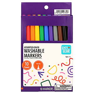 10-Count Pen+Gear Fine Tip Washable Markers (Assorted Colors) $0.74 at Walmart w/ Free Store Pickup