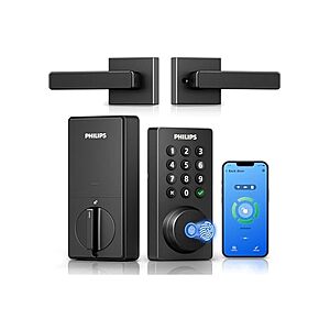 $72.99: Philips WiFi Keypad Door Lock with Handle, Fingerprint & App Unlock, Auto-Lock, Keyless Entry Deadbolt at Woot!