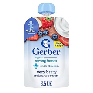 [SnS, AC] $6.54 | 12-Pack 3.5-Oz Gerber Toddler Fruit Yogurt Pouches (Very Berry) at Amazon