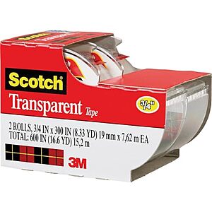 $1* | 2-Rolls Scotch 3M Transparent Adhesive Tape (3/4"x250") at Amazon