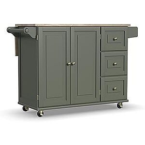 $159.99* | Homestyles Mobile Kitchen Island Cart w/ Wood Top & Dropleaf Breakfast Bar (Green) at Amazon