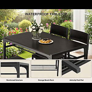 $123 Shipped WALMART MARKETPLACE 43” Dining Table Set with Storage Rack, 4-Piece Black Kitchen Table with 2 Chairs and Bench for Small Space, Breakfast Nook & Apartment