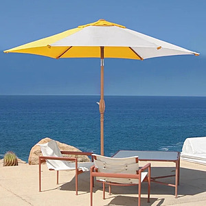Ainfox 7.5ft Beach Round Market Patio Umbrellas, UV Resistant (Yellow / White / No Tilt) $19.85