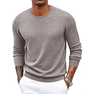 Poriff Men's Pullover Sweaters Wool Knit Crew Neck Thermal Tops Camel $10.49