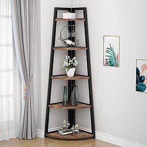 $102.32: Tribesigns 70 inch Tall Corner Shelf, 5 Tier Rustic Corner Bookshelf Bookcase (Brown/Grey/White)