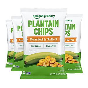 Amazon Grocery, Roasted & Salted Plantain Chips, 12 Oz, Pack of 4 (Previously Amazon Fresh, Packaging May Vary)~$9.78 After Coupon & S&S @ Amazon