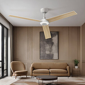 $61.99: Ebern Designs 52 Inch Ceiling Fan With Led Night Light High Air Volume White with Oak at Wayfair