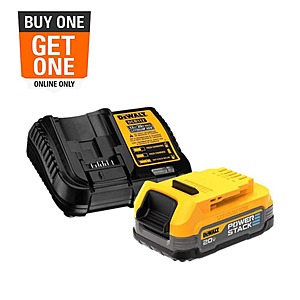BOGO DeWalt 1.7 Ah Powerstack Starter Kit 20V MAX XR POWERSTACK Lithium-Ion Battery Starter Kit with 1.7Ah Battery and Charger $129