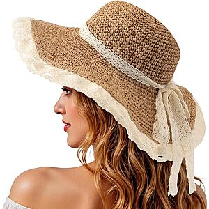 TOBEHIGHER UPF 50+ Wide Brim Foldable Packable Straw Sun Hat (Khaki) $5.39 + Free Shipping w/ Prime or on $35+